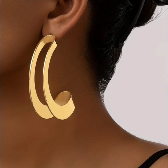 18K Gold Large Double Row Hoop Earrings Womens Round Hoops Ladies Jewelry 18 K